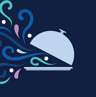 Serving dish icon with colorful swirls