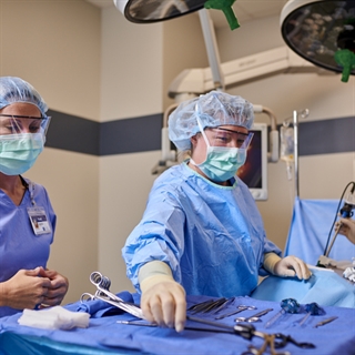 Surgical technology students in lab
