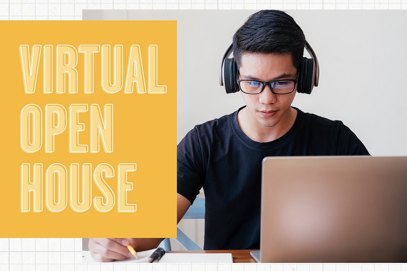 Student with headphones at computer